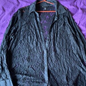 Black Lace Button-Up Blouse